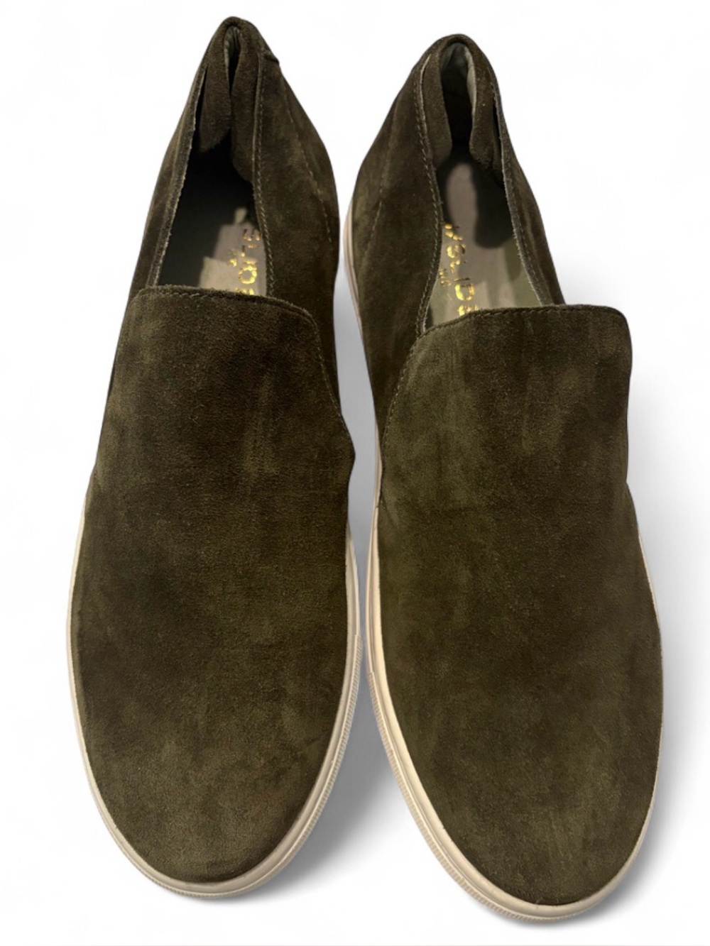 J/Slides NYC Moss Green Suede Slip On Sneakers Womens Size 10